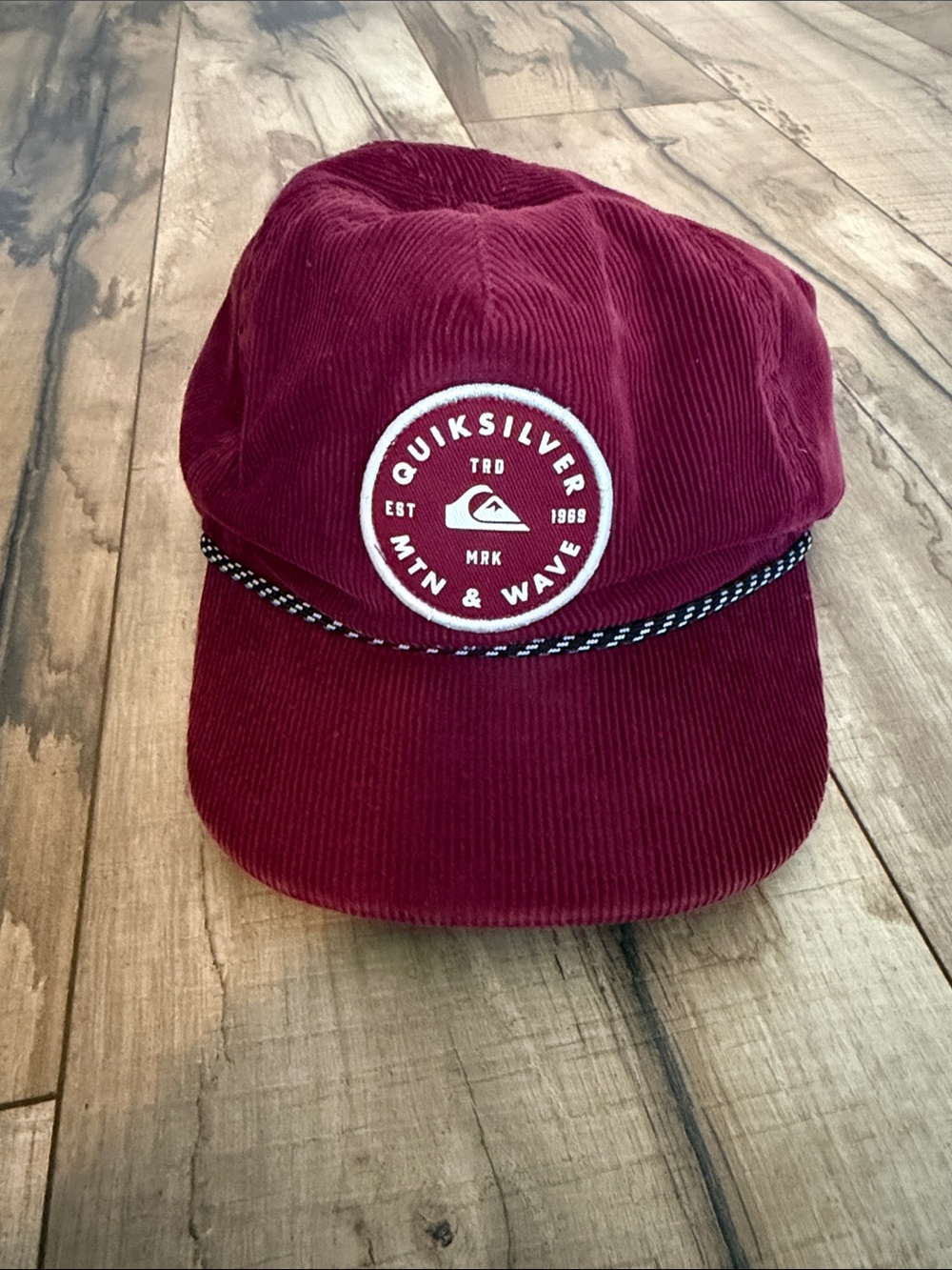 Quiksilver Men's Corduroy Cap in Wine Red with Embroidered Patch